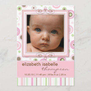 Bonito Pink Polka Dot & Stripes Invitación del beb
