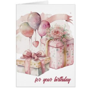 Bonito Pink Wrapped Presenta Tarjeta de Cumpleaños