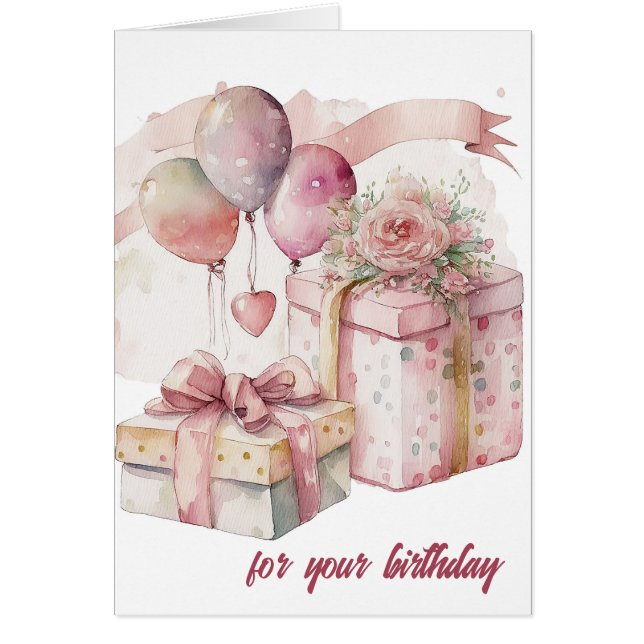 Bonito Pink Wrapped Presenta Tarjeta de Cumpleaños (Frente)
