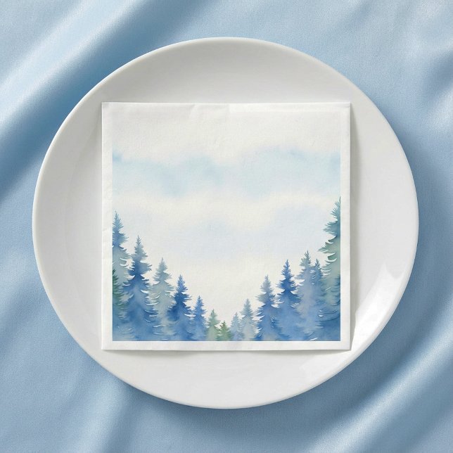 Bonito pinos azules pino boda servilleta (Pretty winter blue pine trees wedding napkin.)