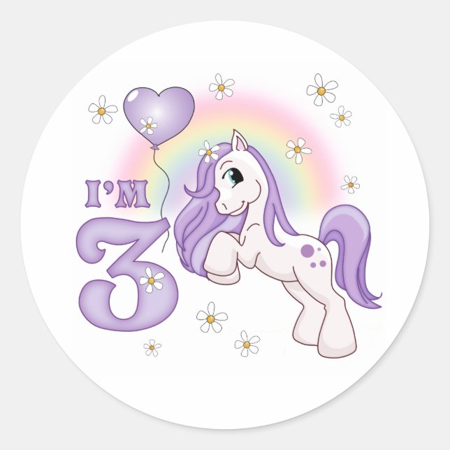 Bonito Pony 3 Birthday Classic Round Pegatina (Anverso)