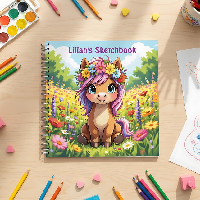 Bonito Pony con cuaderno de bocetos de flores (Subido por el creador)