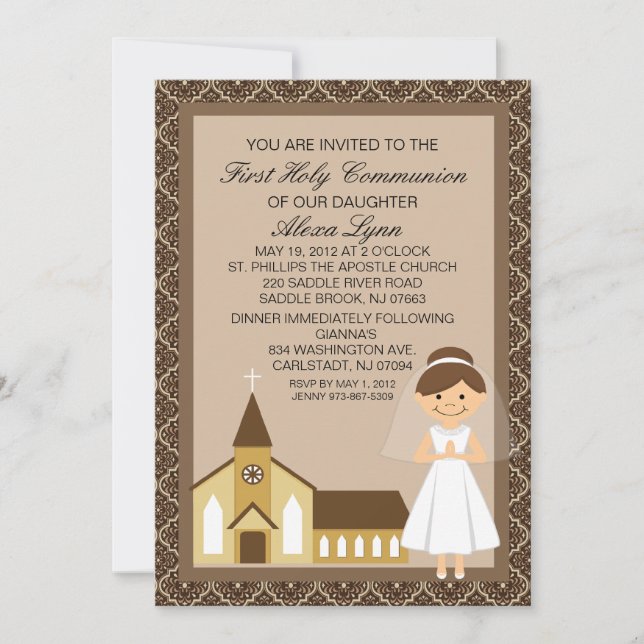 Bonito Primer Chica De La Comunión Por Invitación  (Anverso)