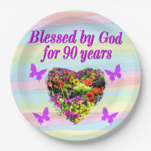 BONITO PURPLE FLORAL 90º CUMPLEAÑOS PLATOS DE PAPE