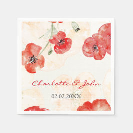 Bonito Red Poppies floral boda servilleta