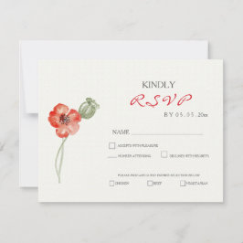 Bonito Red Poppies moderna floral boda RSVP tarjet