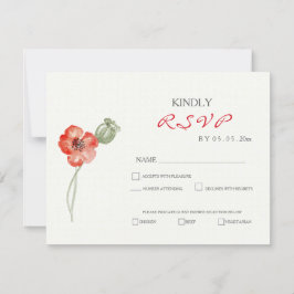 Bonito Red Poppies moderna floral boda RSVP tarjet