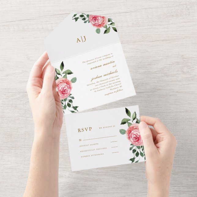 Bonito Rosa Boda Todo En Una Invitación (desgarro)