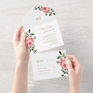 Bonito Rosa Boda Todo En Una Invitación