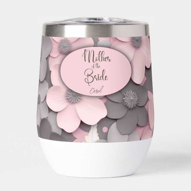 Bonito rosa-gris 3D cachorros Madre de la novia (Frente)