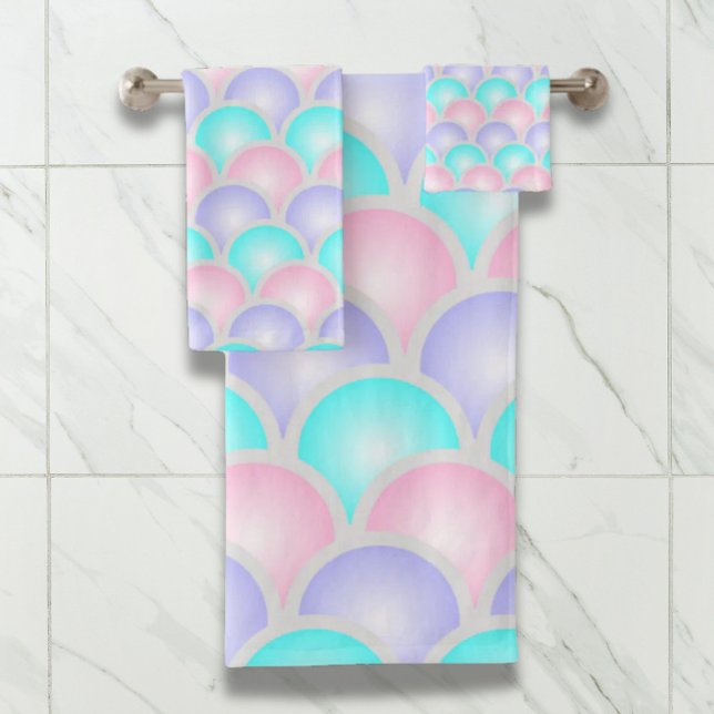 bonito rosa morado aqua balanzas de sirena azul pa (pretty purple pink aqua blue pastel mermaid scales bath towel set)