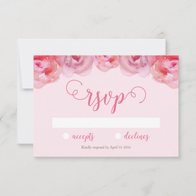 Bonito Rosas de acuarela rosa Boda Floral RSVP (Anverso)