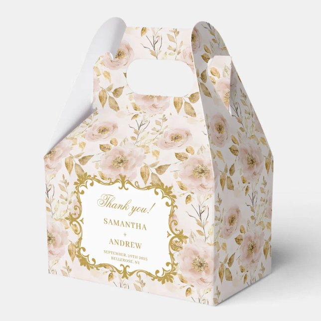 Bonito Rubor caja de favoritos de la boda de oro c (Pretty Blush Gold Wedding Favor Box with Elegant)