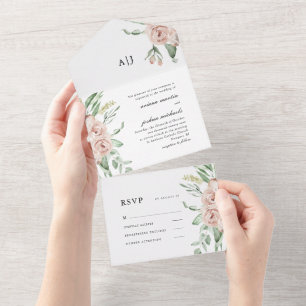 Bonito Rubor Floral Boda Todo En Una Invitación