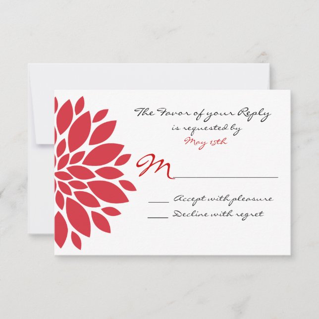 Bonito Simple Flor Roja Boda de arte Tarjetas RSVP (Anverso)