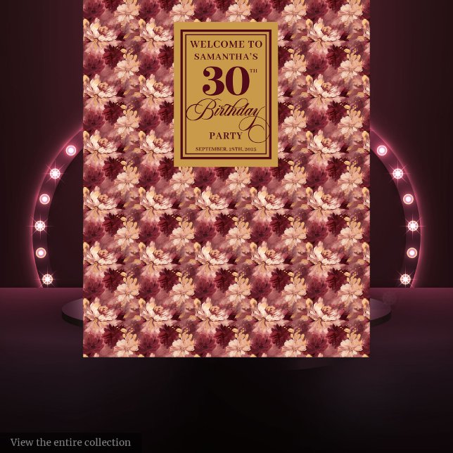 Bonito Tapiz de cumpleaños 30 de Rubor Burgundy Go (Lovely Blush Burgundy Gold 30th Birthday Tapestry Decor)