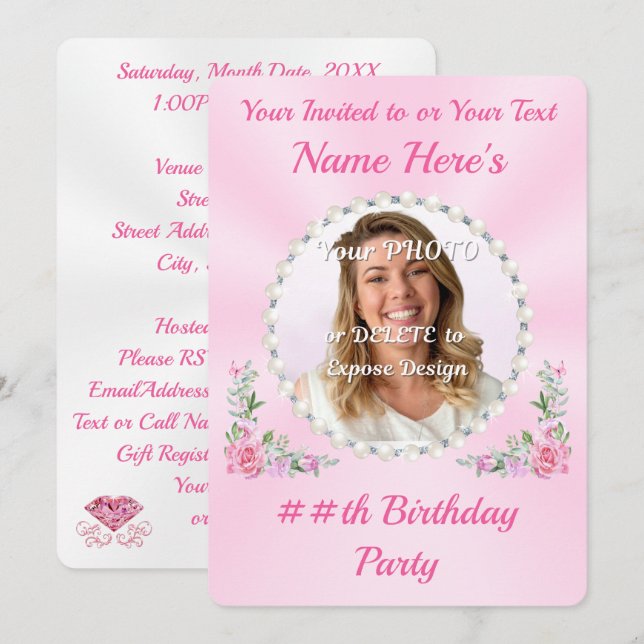 Bonito, tarjeta de invitación de cumpleaños de FOT (Anverso / Reverso)