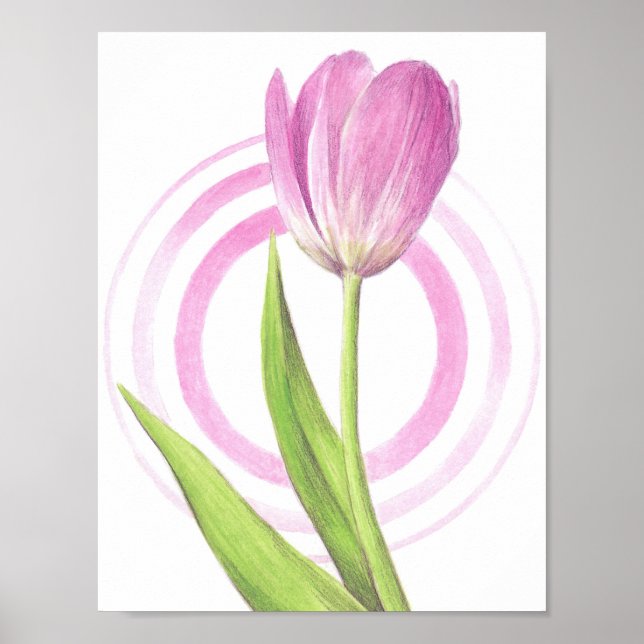 Bonito Tulipán rosa Primavera Flor elegante Arte f (Frente)