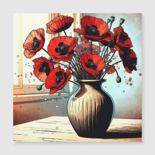 Bonito Vase de arte de los Poppies Rojos