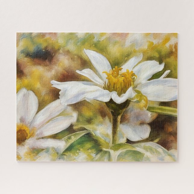 Bonito White Flower Garden Art Puzzle (Horizontal)