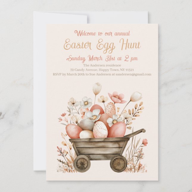 Bonito y elegante invitación a la caza de huevos d (Anverso)