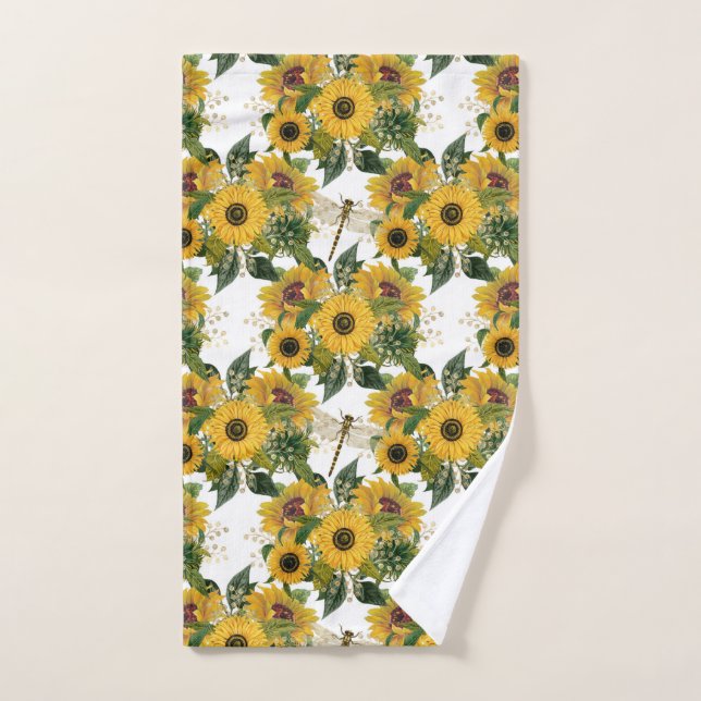 Bonito Yellow Sunflower Bouquet Dragonflies (Toalla de mano)