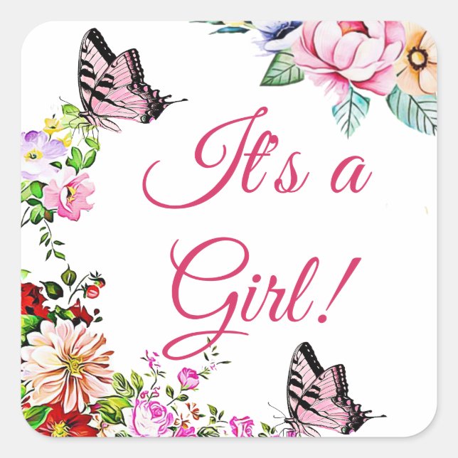 Bonitos Flores mariposa Pegatinas de Baby Shower (Anverso)