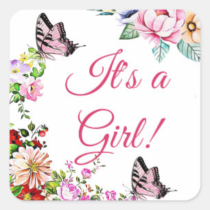 Bonitos Flores mariposa Pegatinas de Baby Shower