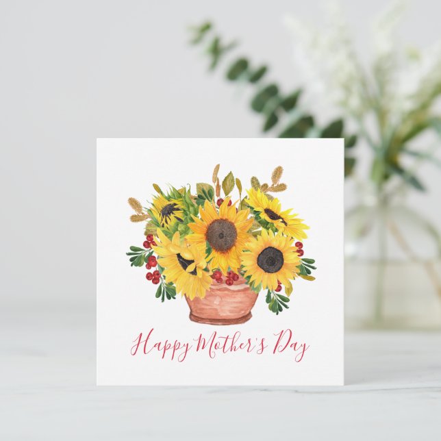 Bonitos girasoles Bouquet Tarjeta del Día de la Ma (Anverso de pie)