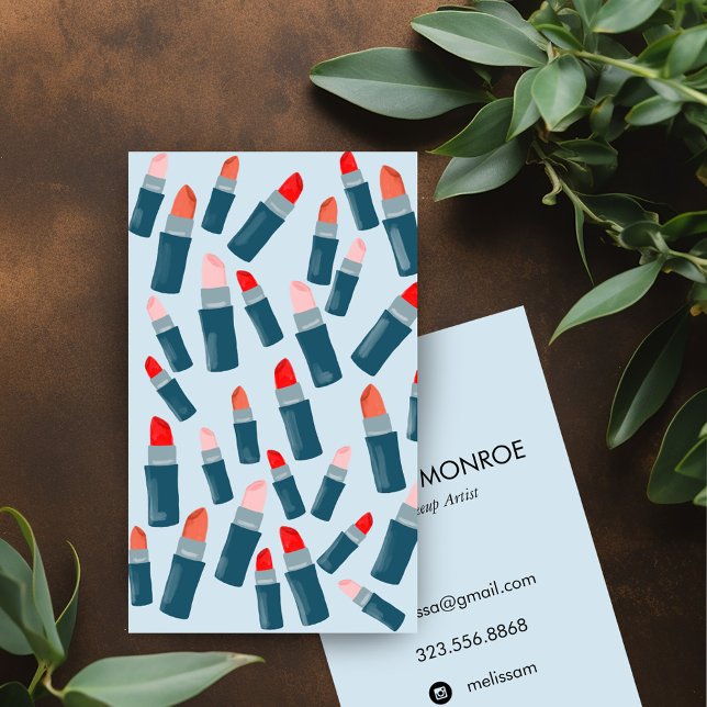Bonitos labios maquilladores tarjetas de artista a (Lovely lipsticks makeup artist cards light blue
)