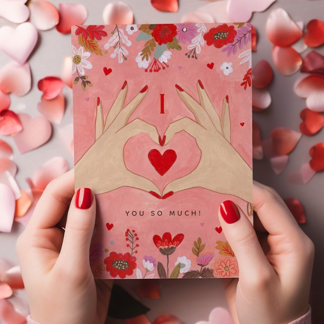 Bonitos manos en el Rótulo de amor tarjeta de feli (Pretty Hands in Love Sign Valentine Greeting card)