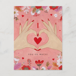 Bonitos manos en el Rótulo de amor tarjeta de feli