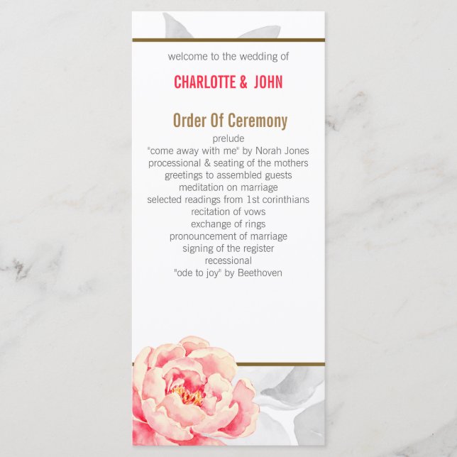 Bonitos Peonies Programas de bodas de flores moder (Anverso)