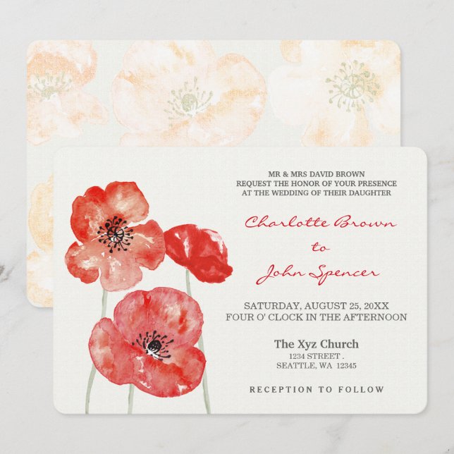 Bonitos Poppies Invitaciones a una boda floral mod (Anverso / Reverso)