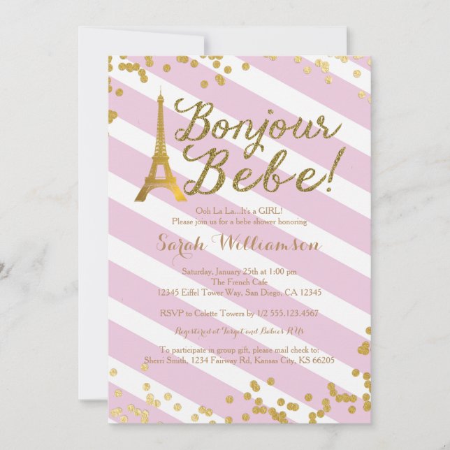 Bonjour Bebe Chica de París Invitación a Baby Show (Anverso)
