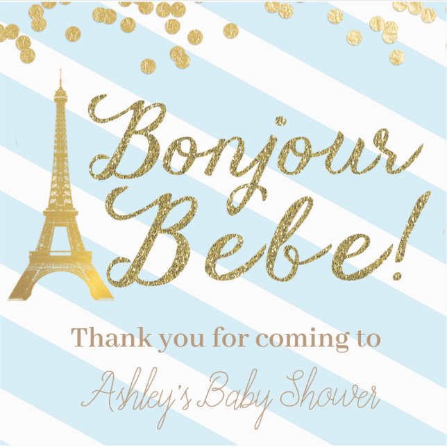 Bonjour Bebe Favor Pegatinas Baby Boy Shower París (Anverso)