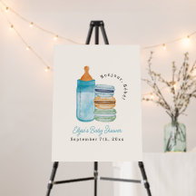 Bonjour Bébé Macarons y Leche Boy Baby Shower
