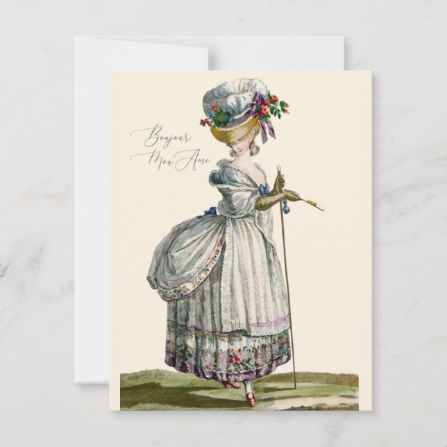 Bonjour Hello Marie Antoinette Fashion Greeting (Anverso)