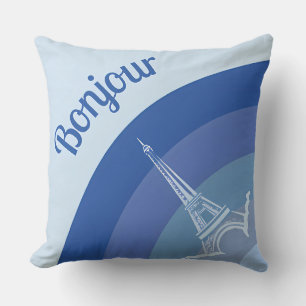 Bonjour Paris Eiffel Tower Art Cojín decorativo