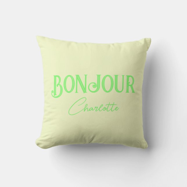 Bonjour verde Bonne Nuez Cojín decorativo amarillo (Anverso)