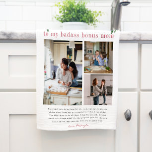 "Bonus Mom" Step Mom   Toalla de té fotográfico Fl