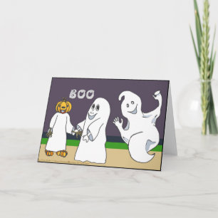BOO 3 Fantasmas Pidiendo Dulces Tarjeta de Hallowe