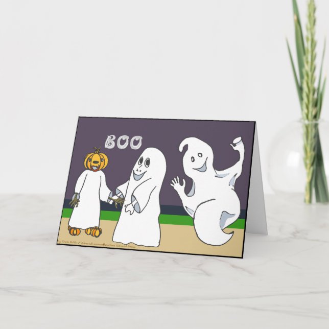 BOO 3 Fantasmas Pidiendo Dulces Tarjeta de Hallowe (Anverso)