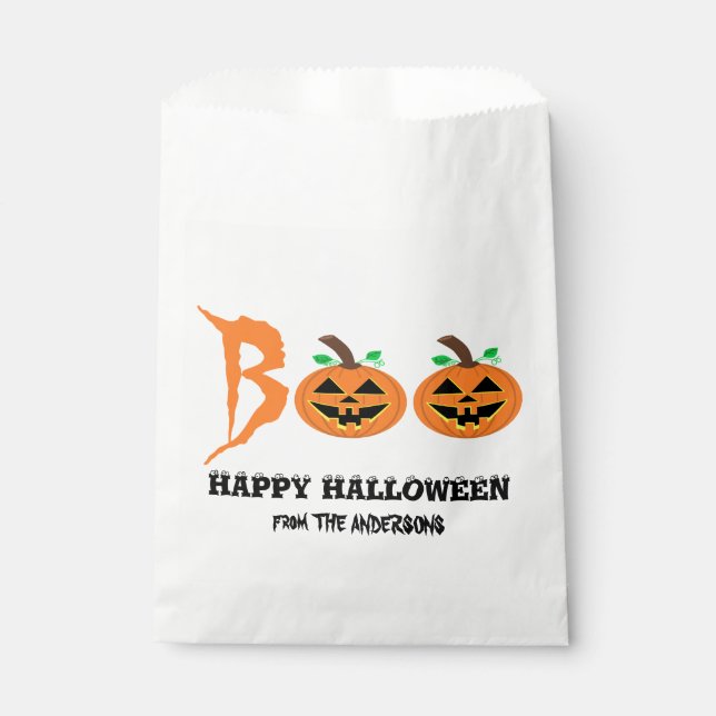 ¡BOO! Bolsas de favoritos de calabaza de Halloween (Anverso)