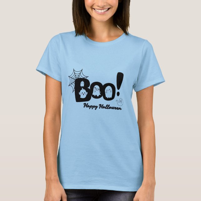 ¡Boo! Camiseta feliz para mujeres de Halloween (Anverso)