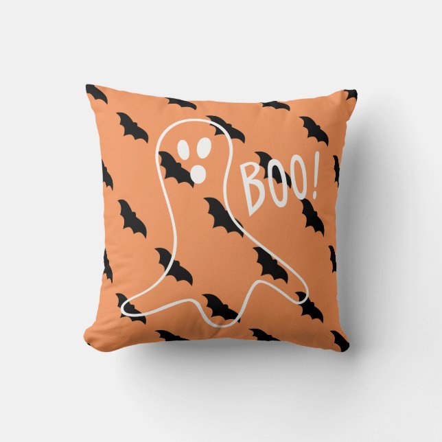 ¡Boo! Cojín decorativo de Halloween de Ghost y Bat (Anverso)