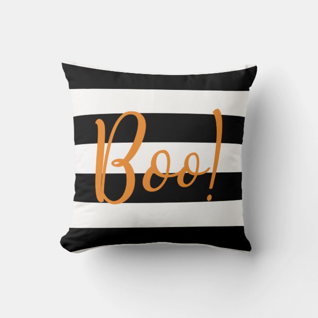 ¡Boo! Cojín decorativo Halloween de franja negra (Anverso)