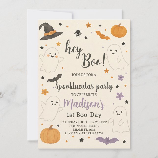 Boo de calabaza Invitación de primer cumpleaños |  (Anverso)