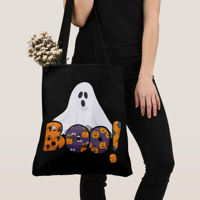 BOO de Halloween lindo con bolsa de tocador negro  (Detalle)