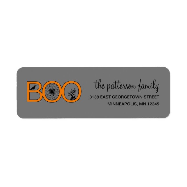 ¡Boo! Etiqueta de dirección de Halloween (Frente)